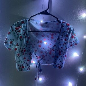 blue & red floral shirt